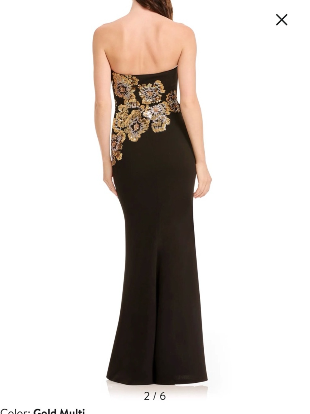 Dress the Population Black Strapless Gown with Gold Floral Appliqué - Picture 2 of 14